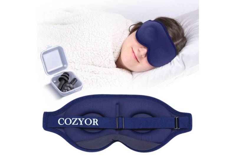 Cozyor Schlafmaske 100% Blackout-Effekt 3D Augenmaske mit ergonomischem Design, Reiseset klein & kompakt, blau Ocean, 2-tlg., Schlafmaske mit wiederverwendbaren Ohrstöpseln, extra Polsterung und variable Passform von Cozyor