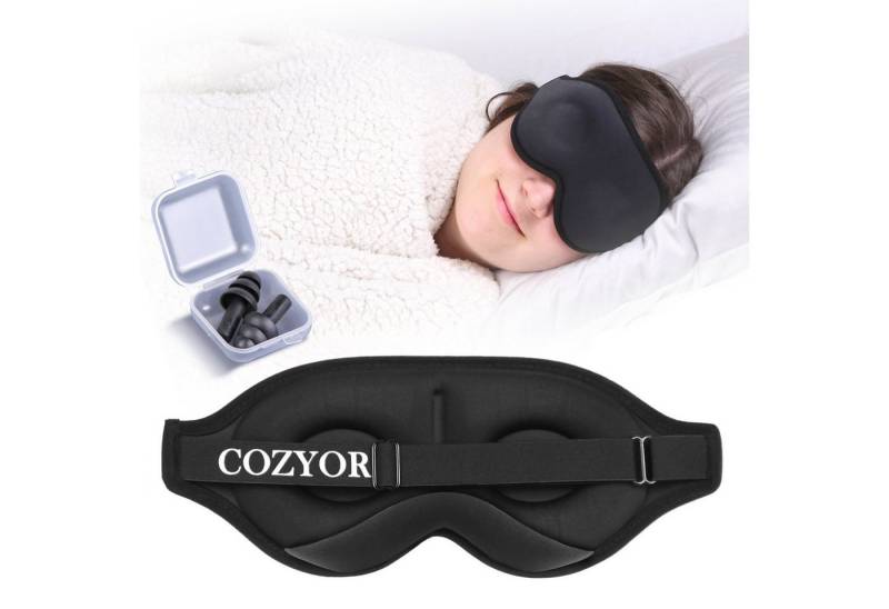 Cozyor Schlafmaske 100% Blackout-Effekt 3D Augenmaske mit ergonomischem Design, Reiseset klein & kompakt, schwarz Eclipse, 2-tlg., Schlafmaske mit wiederverwendbaren Ohrstöpseln, extra Polsterung und variable Passform von Cozyor