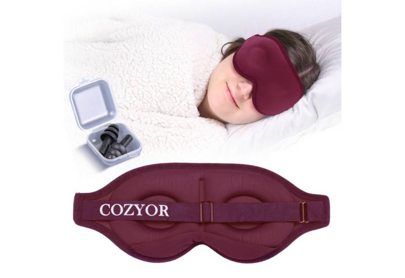 Cozyor Schlafmaske 100% Blackout-Effekt 3D Augenmaske mit ergonomischem Design, Reiseset klein & kompakt rot bordeaux Berry, 2-tlg., Schlafmaske mit wiederverwendbaren Ohrstöpseln, extra Polsterung und variable Passform von Cozyor