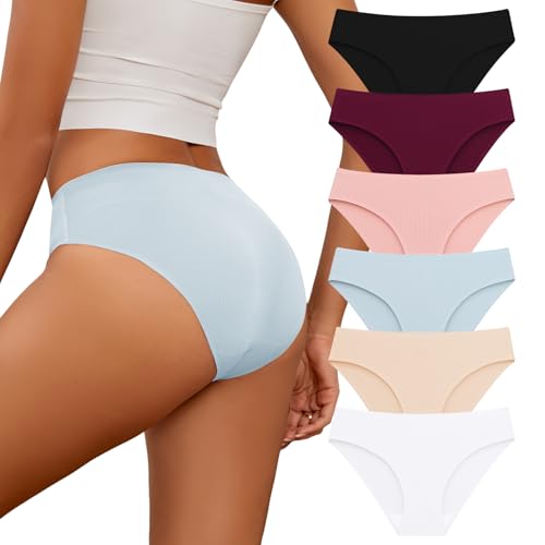 Cozyroam Nahtlos Unterhosen Damen 6er-Pack Stretch Seamless Slips Damen Niedriger Taillen Ohne Naht Unterwäsche Frauen Bequeme Atmungsaktiv Hipsters Bikini Panties No Show Underwear Women von Cozyroam