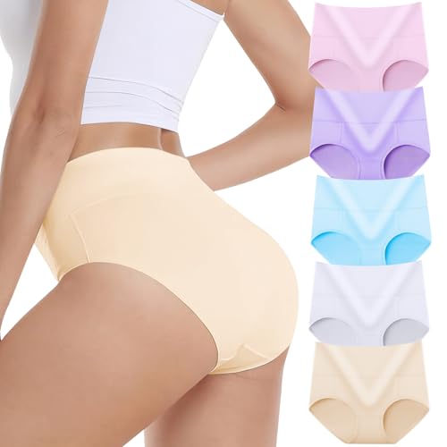 Cozyroam Unterhosen Damen Baumwolle 5er Pack Hohe Taille Unterwäsche Stretch Bauchweg Panties für Frauen Hipster Atmungsaktives Slips Weich Pantys Mehrpack von Cozyroam