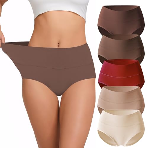 Cozyroam Unterhosen Damen Hohe Taille Stretch Baumwolle 5er Pack Unterwäsche Frauen Bauchweg Slips Damen, Atmungsaktives Panties Hipster Weich Pantys, XL von Cozyroam