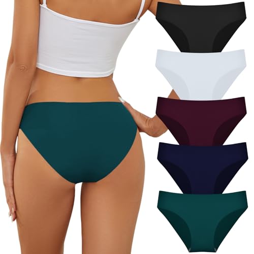 Cozyroam Unterhosen Damen Nahtlos Unterwäsche Frauen Seamless Slips Damen Bequeme Stretch Niedriger Taillenslip Ohne Naht Atmungsaktiv Hipsters Bikini Panties No Show Underwear Women 5er Pack von Cozyroam