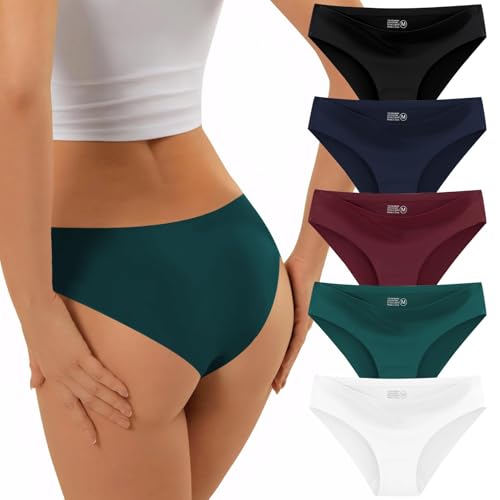 Cozyroam Unterhosen Damen Nahtlos Unterwäsche Frauen Seamless Slips Damen Bequeme Stretch Niedriger Taillenslip Ohne Naht Atmungsaktiv Hipsters Bikini Panties No Show Underwear Women 5er Pack von Cozyroam