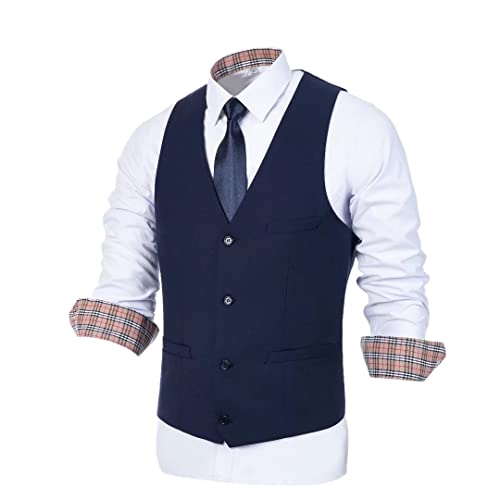 Cozzmats Men's Suit Vest Business Waistcoat Formal Dress Vest for Men with 4 Button Slim Fit (Navy,11XL) von Cozzmats