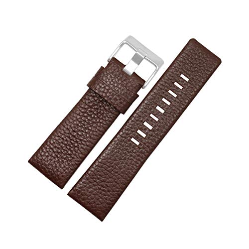 30mm Uhrenarmband Männer Uhrenarmband Armband aus echtem Leder Armband 22-30mm Litschi-Korn für Diesel-Uhrenarmband Weiche Uhr Gürtel Brown Silberne Schnalle,22mm von Cplly