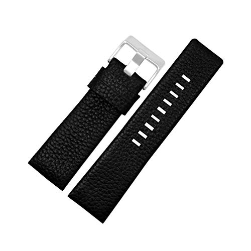 30mm Uhrenarmband Männer Uhrenarmband Armband aus echtem Leder Armband 22-30mm Litschi-Korn für Diesel-Uhrenarmband Weiche Uhr Gürtel Schwarz Silberschnalle,22mm von Cplly