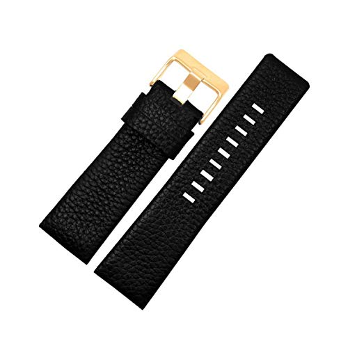 30mm Uhrenarmband Männer Uhrenarmband Armband aus echtem Leder Armband 22-30mm Litschi-Korn für Diesel-Uhrenarmband Weiche Uhr Gürtel Schwarze Goldschnalle,26mm von Cplly