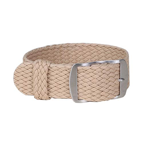 Solid Color Perlon Woven Nylon-Uhrenarmband 16mm 18mm 20mm 22mm Armband Stoff gewebt Armband Band Schnalle Gürtel Schwarz Blau Uhrenarmband Beige,18mm von Cplly