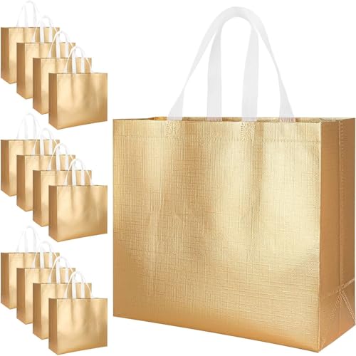 Cptoion Wiederverwendbare Geschenktüten mit Glänzender Oberflächem (12 Stück - Gold) von Cptoion