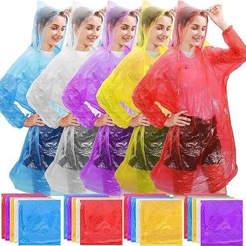 Cptoion 20 Stück Regenponcho mit Kapuze, 130 x 80 cm Einweg-Notfallponchos, Regenponcho Erwachsene Wasserdicht für Outdoor Camping Angeln Wandern Stadion Festivals Konzert von Cptoion