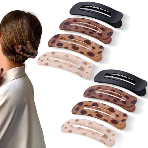 Cptots Große flache Haarklammern für Damen, französische Seiten-Haarspangen für dünnes, feines Haar, rechteckig, Krokodil-Haar-Accessoires, mattschwarz, Schildpatt-Design, 8 Stück von Cptots