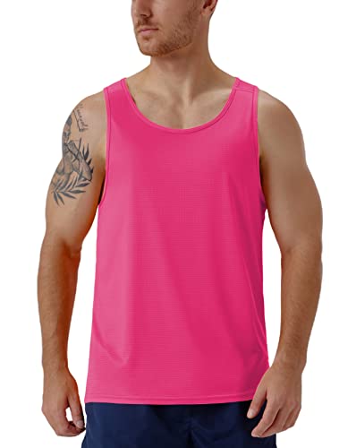 CQC Ärmellose Herren-Shirts für Fitnessstudio, Workout, Laufen, schnell trocknend, Tank Top, Strand, Schwimmen, Muskel, Sportshirt, neon pink, L von CqC