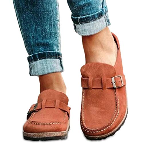 Damen Slip On Loafer Flache Schuhe Lässige Bequeme Clogs Wildleder Slip On Sandalen Sommer Home Office Schuhe Geschlossene Zehen Hausschuhe Herren Bootsschuhe, 5 Khaki, 38 (2 39 EU) (4 Oranje 41 EU) von CrEev