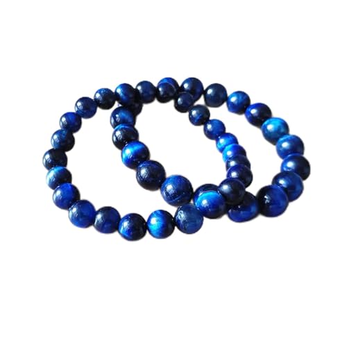 Natürliche blaue Tigerauge-Perlen, Strang-Armbänder, Naturstein, runde Perlen, Elastizität, Seil, Herren- und Damen-Armband, Modeschmuck, Accessoires, Perlen-Armband (Metallfarbe: Perlen 10 mm) (A- von CrEev