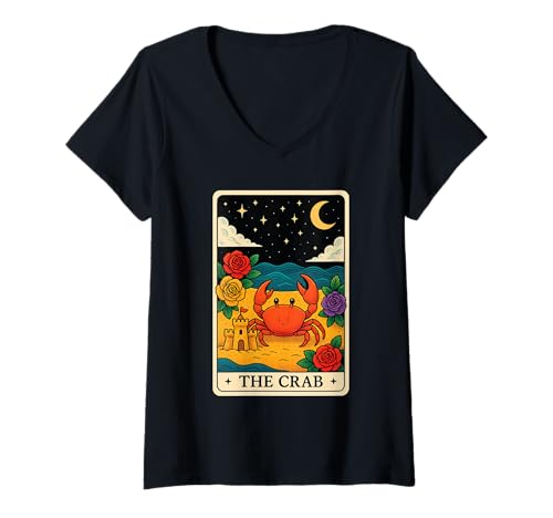 Damen Krabben-Tarot T-Shirt mit V-Ausschnitt von Crab Tarot Design