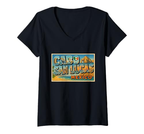 Damen Cabo San Lucas Mexiko Vintage Reise Souvenir Grafik T-Shirt mit V-Ausschnitt Damen Cabo San Lucas Mexiko Vintage Reise Souvenir Grafik T-Shirt mit V-Ausschnitt von Crabby's Caribbean Threads Apparel and Design