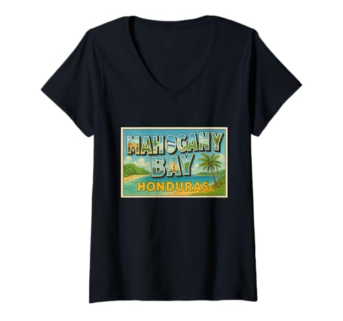 Damen Mahagoni Bay Honduras 50er Jahre Vintage Trip Souvenir Kunst Grafik T-Shirt mit V-Ausschnitt Damen Mahagoni Bay Honduras 50er Jahre Vintage Trip Souvenir Kunst Grafik T-Shirt mit V-Ausschnitt von Crabby's Caribbean Threads Apparel and Design