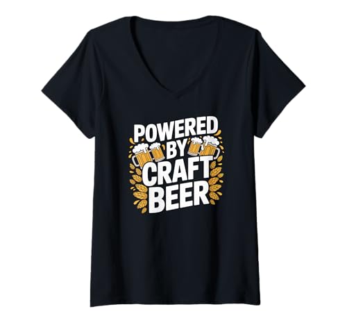 Damen Angetrieben von Craft Beer Enthusiast Fun T-Shirt mit V-Ausschnitt Damen Angetrieben von Craft Beer Enthusiast Fun T-Shirt mit V-Ausschnitt von Craft Beer Enthusiast Homebrewer