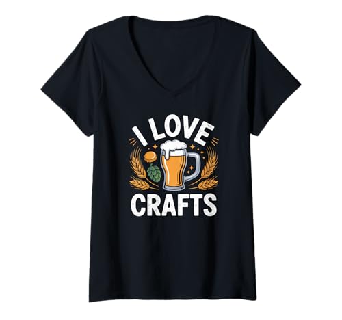 Damen I Love Crafts Bierkrug Hopfen Gerste T-Shirt mit V-Ausschnitt Damen I Love Crafts Bierkrug Hopfen Gerste T-Shirt mit V-Ausschnitt von Craft Beer Enthusiast Humor Brew
