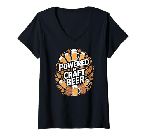Damen Powered by Craft Beer Brew Lover Tassen T-Shirt mit V-Ausschnitt Damen Powered by Craft Beer Brew Lover Tassen T-Shirt mit V-Ausschnitt von Craft Beer Enthusiast Humor Lager Ale