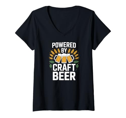 Damen Powered by Craft Beer Lovers Unite T-Shirt mit V-Ausschnitt von Craft Beer Enthusiasts Brew Lovers United