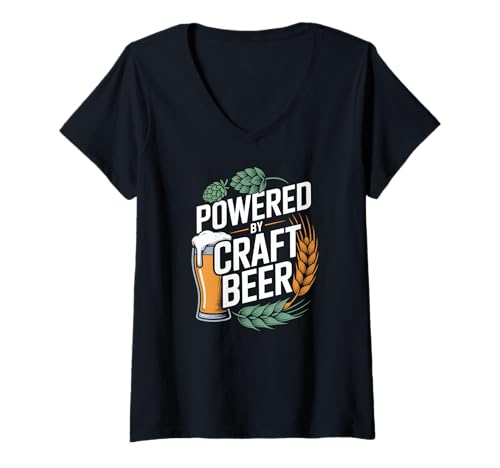 Damen Powered by Craft Beer Hops Gerstenglas T-Shirt mit V-Ausschnitt Damen Powered by Craft Beer Hops Gerstenglas T-Shirt mit V-Ausschnitt von Craft Beer Enthusiasts Brewing Hops Barley Design