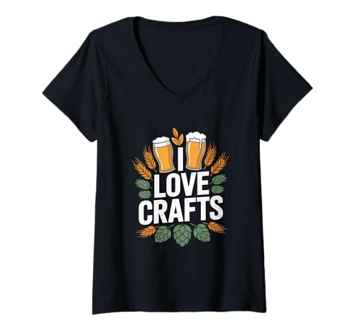 Damen I Love Crafts Beer Enthusiast Hopfen Gerste T-Shirt mit V-Ausschnitt Damen I Love Crafts Beer Enthusiast Hopfen Gerste T-Shirt mit V-Ausschnitt von Craft Beer Enthusiasts Brewing Passion
