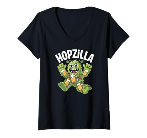Damen Hopzilla Lustiges Craft Beer Monster IPA Lover T-Shirt mit V-Ausschnitt von Craft Beer Hop Monster Hoppy IPA Drinking