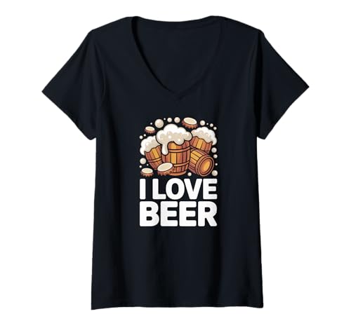 Damen I Love Beer Barrels Schaumüberlauf T-Shirt mit V-Ausschnitt Damen I Love Beer Barrels Schaumüberlauf T-Shirt mit V-Ausschnitt von Craft Brew Barrels Enthusiast Fun