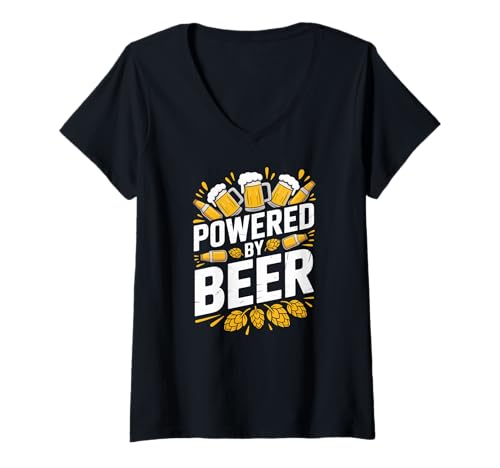 Damen Powered by Beer Hops, Becher, Flaschen, Spaß T-Shirt mit V-Ausschnitt Damen Powered by Beer Hops, Becher, Flaschen, Spaß T-Shirt mit V-Ausschnitt von Craft Brewery Enthusiasts Brew Lovers Celebration