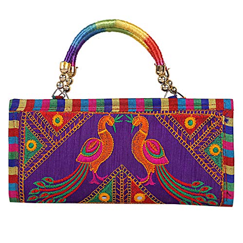 Craft Trade Clutch-Taschen für Damen, Rajasthani, handbestickte Jaipuri-Kunst, indische Umhängetasche, violette Clutch-Handtasche für Hochzeits-Party-Geschenke von Craft Trade