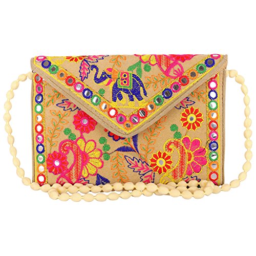 Craft Trade Beigefarbene Clutch-Taschen für Damen – handbestickte Rajasthani-Mini-Umhängetaschen für Damen als Hochzeits- oder Partygeschenke von Craft Trade