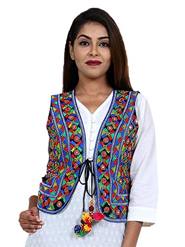 Craft Trade Boho-Kleidung für Damen – indisches Rajasthani-Ethnische, handbestickte bunte Jacke, Hippie-Kleidung, Bollywood-Partykleidung für Mädchen, Blau-rote Jacke, M/L von Craft Trade