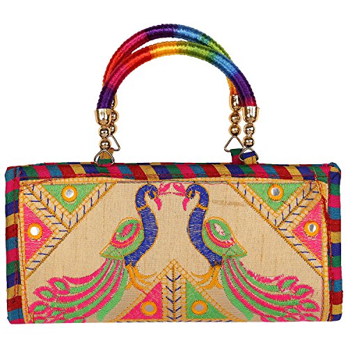 Craft Trade Clutch-Taschen für Damen, Rajasthani, handbestickte Jaipuri-Kunst, indische Umhängetasche, cremefarbene Clutch-Handtasche für Hochzeits-Party-Geschenke von Craft Trade