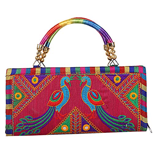Craft Trade Clutch-Taschen für Damen, Rajasthani, handbestickte Jaipuri-Kunst, indische Umhängetasche, rosa Clutch-Handtasche für Hochzeits-, Party-Geschenke von Craft Trade