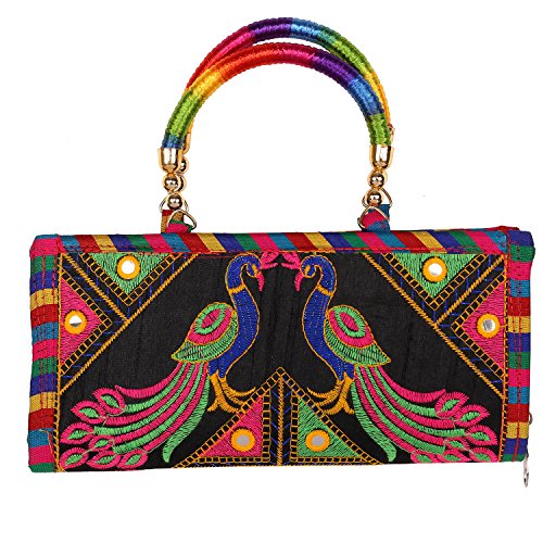 Craft Trade Clutch-Taschen für Damen, Rajasthani, handbestickte Jaipuri-Kunst, indische Umhängetasche, schwarze Clutch-Handtasche für Hochzeits-Party-Geschenke von Craft Trade