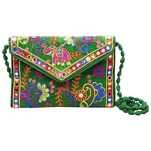 Craft Trade Rajasthani Mini Clutch-Taschen für Frauen Indisch Jaipuri-Kunst Handtasche für Damen Handbestickte Clutch Umhängetasche für Hochzeits Party und Geschenke - Grün von Craft Trade