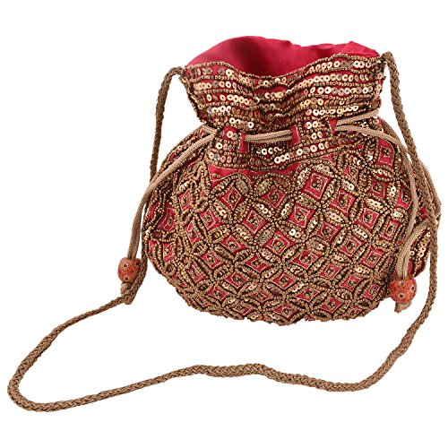 Craft Trade Indisch Handgefertigt Potli-Tasche Baumwolle Seide Damen Potli-Geldbörse Frauen Potli Tasche Handbestickte Clutch-Taschen für Hochzeits Party und Geschenke H-8.5 x W-8 Zoll- Rot von Craft Trade