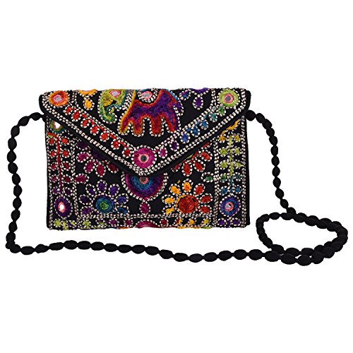 Craft Trade Rajasthani Mini Clutch-Taschen für Frauen Indisch Jaipuri-Kunst Clutch Handtasche für Damen Handbestickte Clutch Umhängetasche für Hochzeits Party und Geschenke - Schwarz Bestickt von Craft Trade