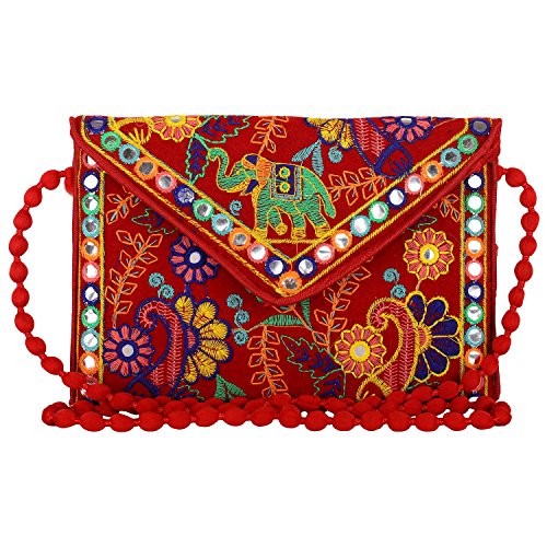 Craft Trade Rote Clutch-Taschen für Frauen – Rajasthani handbestickte Mini-Umhängetasche Damen-Cluches für Hochzeits-Party-Geschenke von Craft Trade