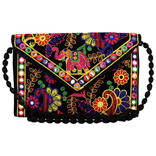Craft Trade Schwarze Clutch-Taschen für Frauen – Rajasthani handbestickte Mini-Umhängetasche Damen-Cluches für Hochzeits-Party-Geschenke von Craft Trade