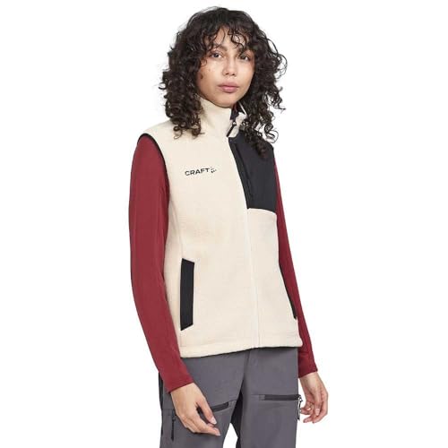 Craft ADV EXPLORE PILE FLEECE VEST | Fleeceweste Damen L | Ecru Black | Warme Fleece Weste Damen | Brusttasche und Seitentaschen mit Reißverschluss | Damen Weste aus recyceltem Polyester von Craft