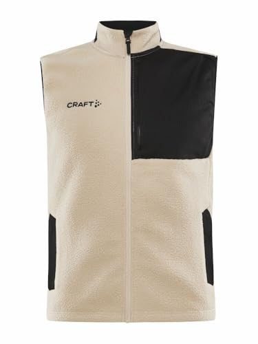 Craft ADV EXPLORE PILE FLEECE VEST | Fleeceweste Herren L | Ecru-Black | Warme Fleece Weste Herren | Brusttasche und Seitentaschen mit Reißverschluss | Herren Weste aus recyceltem Polyester von Craft