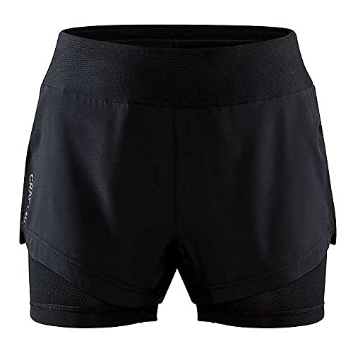 Craft ADV Essence 2in1 Shorts W | Sporthose Damen kurz L | Black | Stretch-Polyester | Effizienter Feuchtigkeitstransport | Hohe Bewegungsfreiheit | Kurze Sporthose Damen mit 2 Reißverschlusstaschen von Craft
