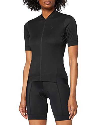 Craft CORE Essence Damen Fahrradtrikot M Schwarz – Funktionsshirt eng anliegend, atmungsaktiv & weich – Kurzarm Sportshirt mit Reißverschluss & Rückentaschen von Craft