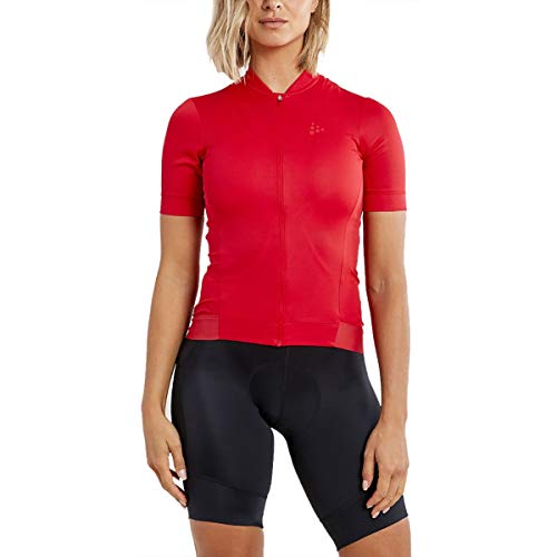 Craft CORE Essence Damen Fahrradtrikot XS Bright Red – Funktionsshirt eng anliegend, atmungsaktiv & weich – Kurzarm Sportshirt mit Reißverschluss & Rückentaschen von Craft