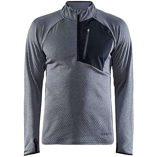 Craft CORE Trim Thermal Midlayer L | Thermoshirt Herren Langarm Grey | halber Reißverschluss | Thermostoff mit angerauter Innenseite | Brusttasche & Daumenlöcher | Thermo Unterhemd Herren von Craft