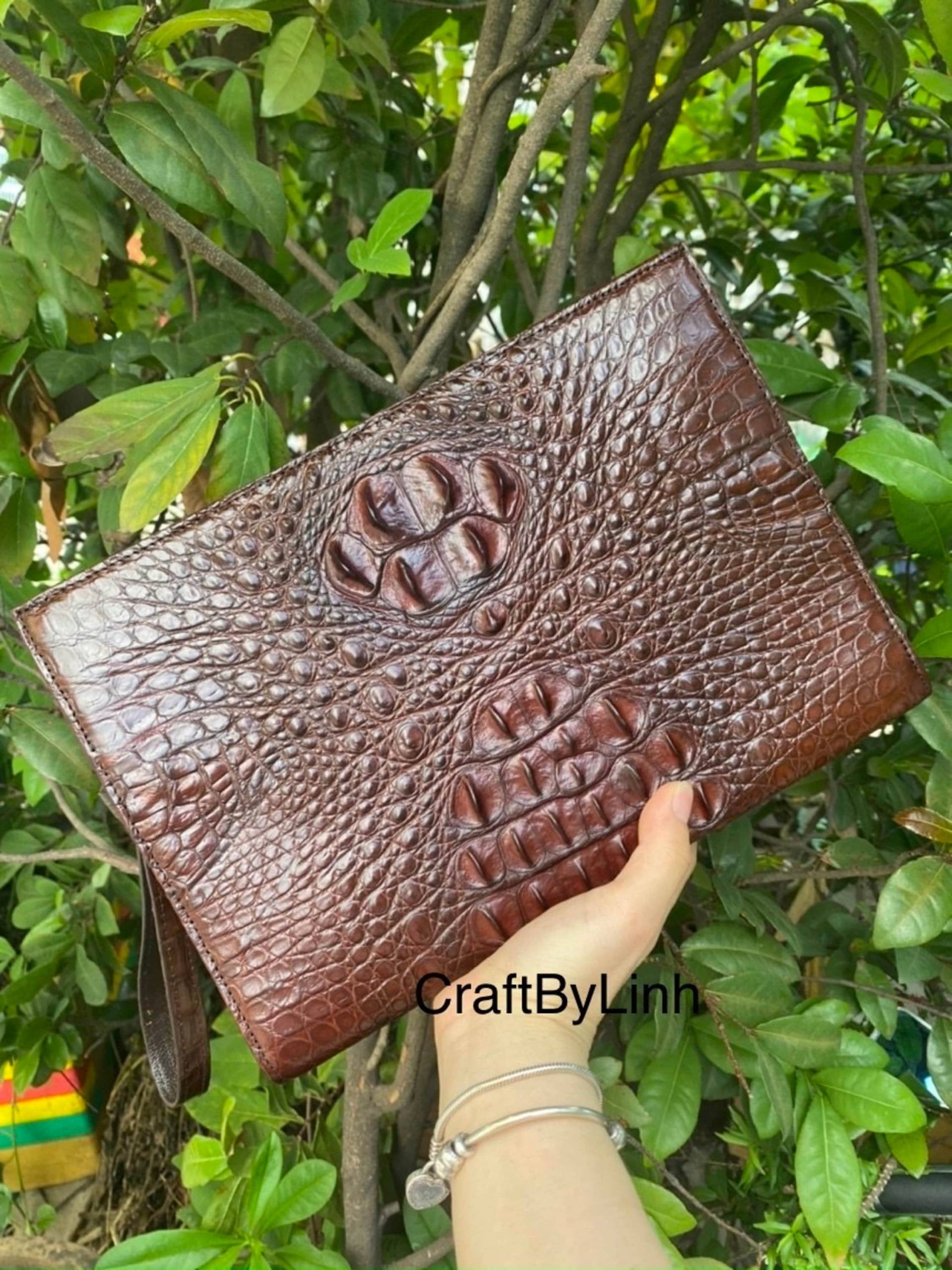 Echt Al-Li Leder Clutch Portemonnaie Herren Und Frauen 100% Handgefertigt Aus Echten Cro-Co, Taschen Geldbörsen Geldbörsen, Ipad Taschen, Geschenk von CraftByLinh