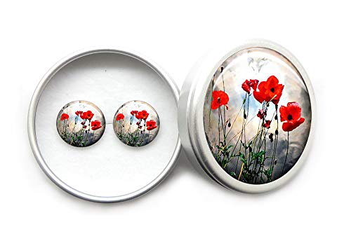 Handgefertigte Kleine 925 Sterling Sibver Ohrstecker Ohrringe Mädchen Dame Geschenkbox rot Mohn Blume von CraftDe